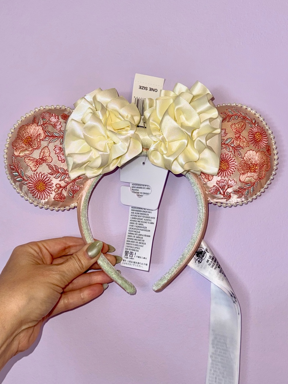 Disney Park luxury embroidered Pink Satin ears with Pearls